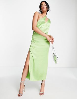 Pretty Lavish cut out asymmetric satin midaxi dress in green