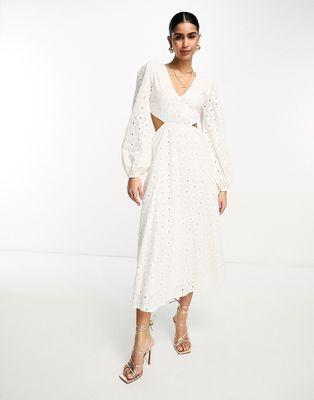 Pretty Lavish cut-out broderie midaxi dress in white