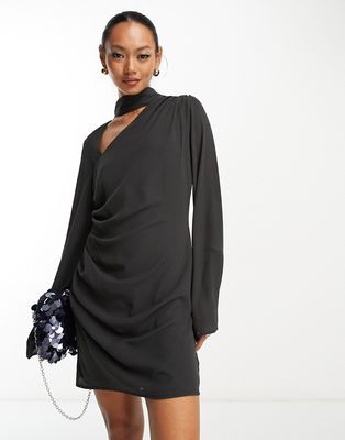 Pretty Lavish cut-out ruched mini dress in black