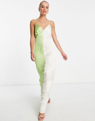 Pretty Lavish Esmee color block slip midaxi dress in green-Multi