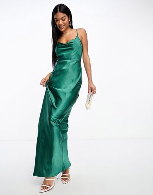 Pretty Lavish Keisha satin maxi dress in emerald green