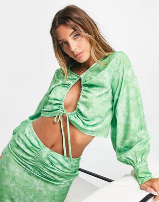Pretty Lavish keyhole crop top in green abstract floral - part of a set