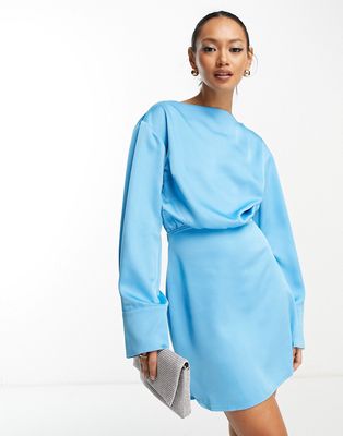 Pretty Lavish long sleeve satin mini dress in blue