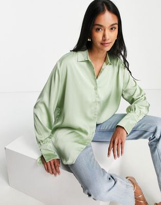 Pretty Lavish oversized satin shirt in mint - part of a set-Green