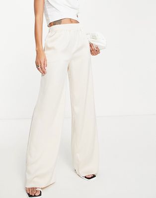 Pretty Lavish relaxed satin pants in cream - part of a set-White