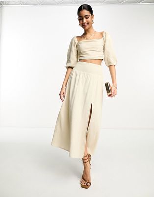 Pretty Lavish ruched maxi skirt in stone - part of a set-Neutral