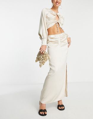 Pretty Lavish ruched midaxi skirt in oyster - part of a set-White