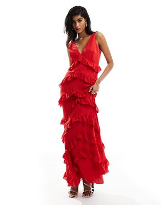Pretty Lavish ruffle maxi dress in red