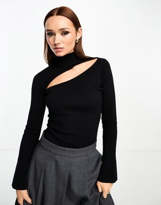 Pretty Lavish shoulder cut out knit top in black
