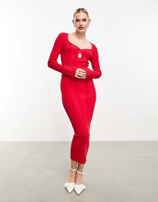 Pretty Lavish sweetheart neck knit midi dress in red