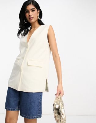 Pretty Lavish tailored sleeveless blazer in cream - part of a set-White