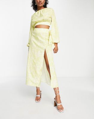 Pretty Lavish tie midaxi skirt in chartreuse floral - part of a set-Yellow