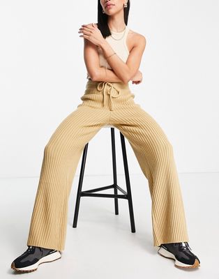 Pretty Lavish wide ribbed knit pants in camel - part of a set-Neutral