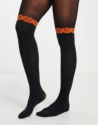 Pretty Polly over-the-knee pumpkin tights in black