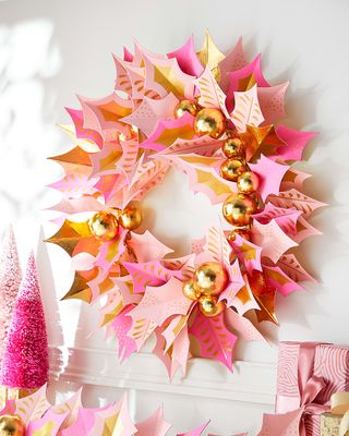 Pretty Prickly and Pink Holly Christmas Wreath