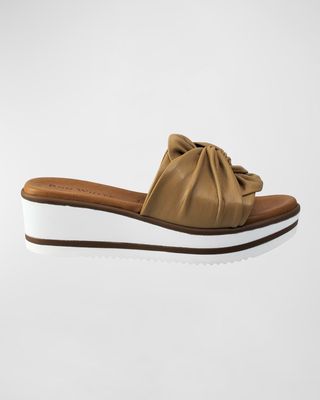 Priccila Twisted Leather Wedge Slide Sandals