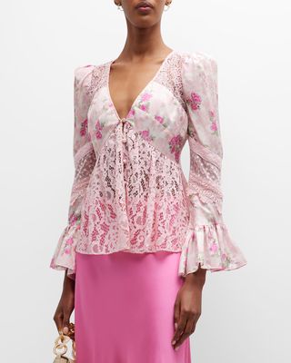 Priema Floral Silk & Lace Top