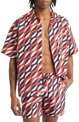 PRINCE & BOND Luka Print Cotton Button-Up Camp Shirt in Red Multi
