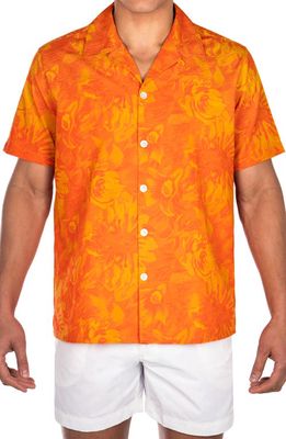 PRINCE & BOND Men's Luka Sunburst Floral Short Sleeve Seersucker Button-Up Camp Shirt in Orange