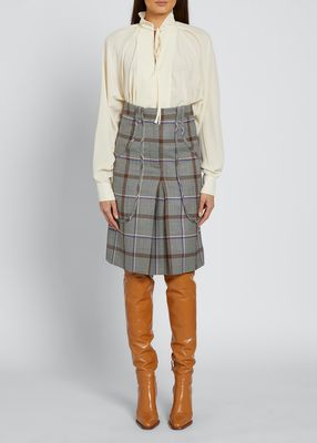 Prince de Galles Plaid Wool Skirt