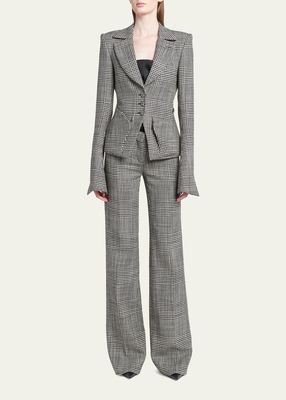 Prince of Wales Fitted Wool Blazer Jacket