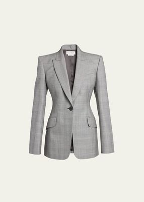 Prince of Wales One-Button Wool Blazer