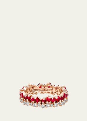 Princess Short Stack Ruby and Diamond Eternity Ring, Size 7