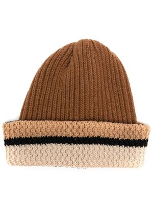 Pringle of Scotland colour-block ribbed-knit beanie - Brown