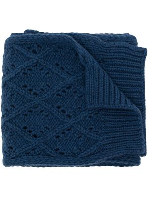 Pringle of Scotland diamond eyelet-stitch wool scarf - Blue