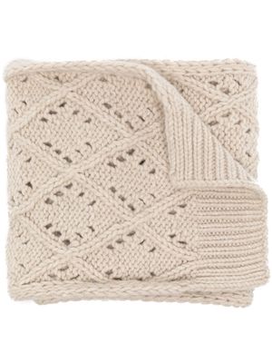 Pringle of Scotland diamond eyelet-stitch wool scarf - White