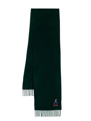Pringle of Scotland embroidered-logo lambswool scarf - Green