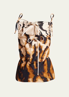 Printed Backless Cutoff Dress Top with Ties