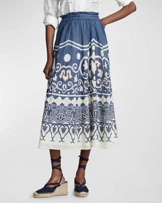 Printed Beaded Voile A-Line Skirt