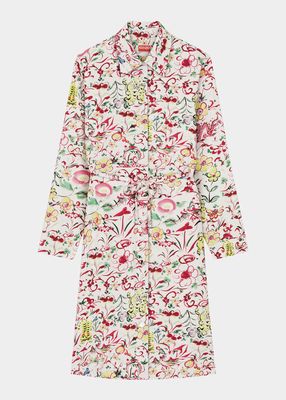 Printed Button-Front Midi Shirt Dress with Belt
