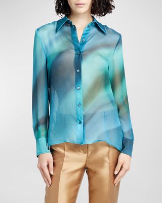 Printed Button Up Silk Blouse