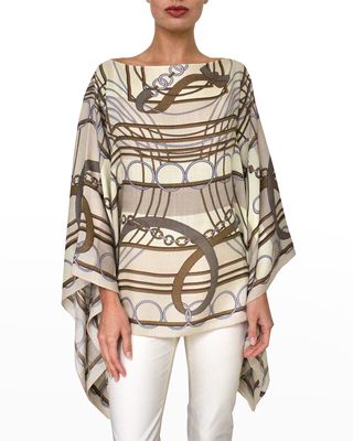 Printed Cashmere-Blend Poncho