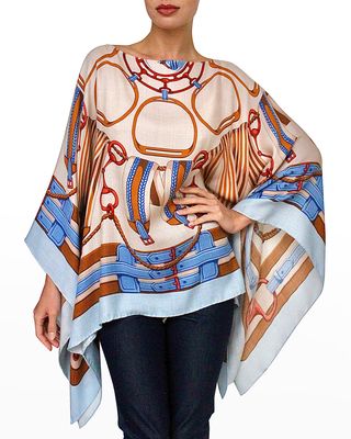 Printed Cashmere-Blend Scarf Poncho