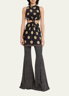 Printed Dot Wide-Flare Pants