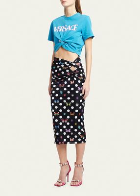Printed Jersey Midi Skirt with Cutout Details
