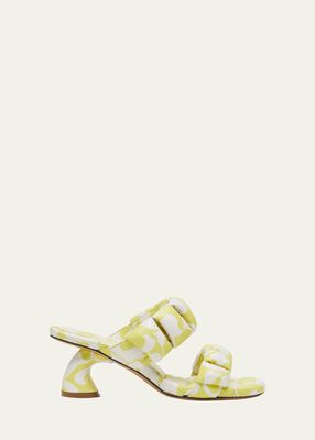 Printed Leather Dual-Band Slide Sandals