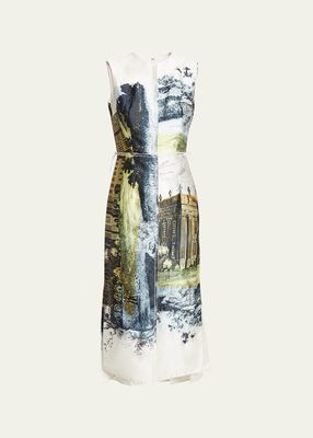 Printed Pleated Back Midi Dress