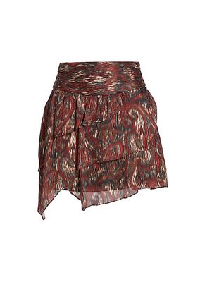 Printed Silk Tiered Miniskirt