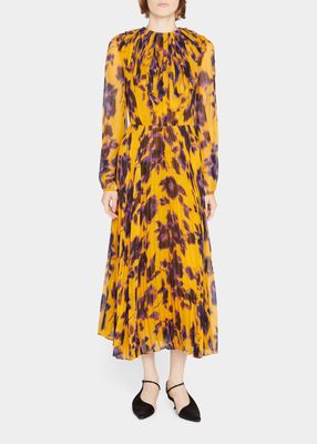 Printed Sunburst Chiffon Dress