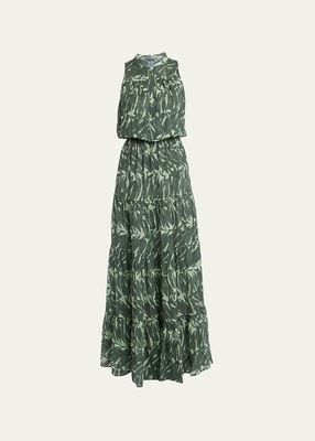 Printed Tiered Silk Maxi Dress