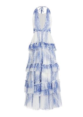 Printed Tulle Maxi Dress