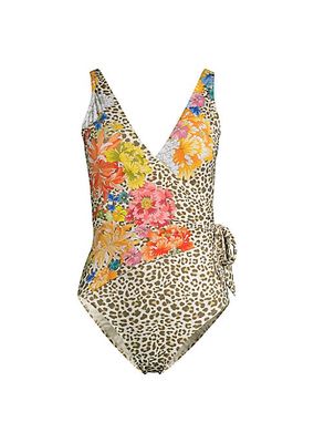 Printed Wrap One-Piece Swimsuit