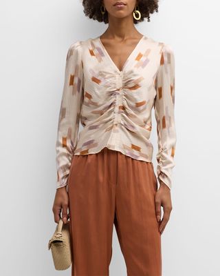 Prisca Ruched Abstract-Print Top