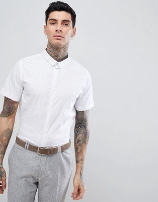 Process Black Short Sleeve Plain Stretch Shirt-White