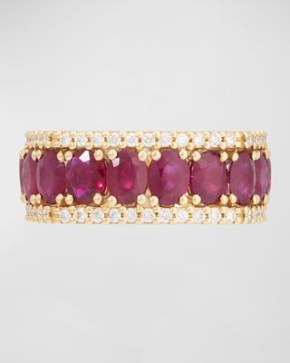 Procida 18K Rose Gold Ring with White Diamonds and Rubies