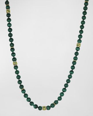 Procida 18K Yellow Gold Long Necklace with Peridot, Diamonds and Malachite